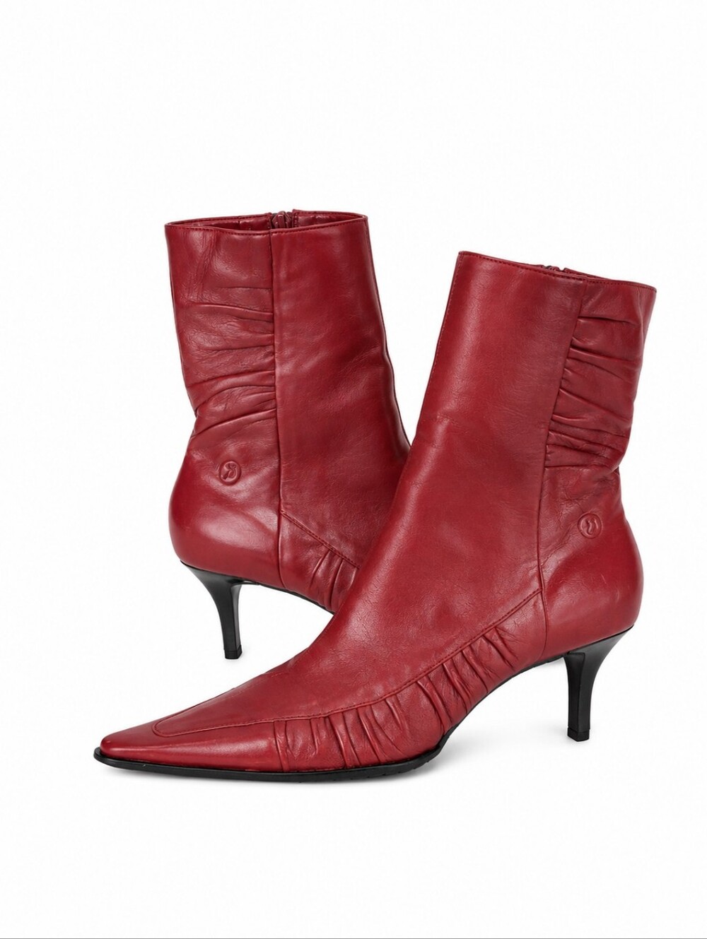 Bronx Chelsea Red Leather Pointed Toe Ankle Boots Ruched Kitten Heel 39/8 - Picture 2 of 16